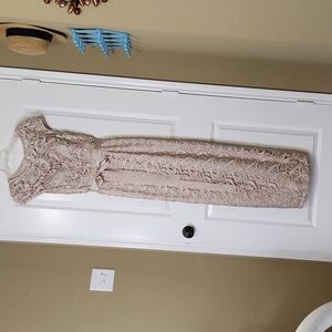 Adriana Papell beige, long, lace dress